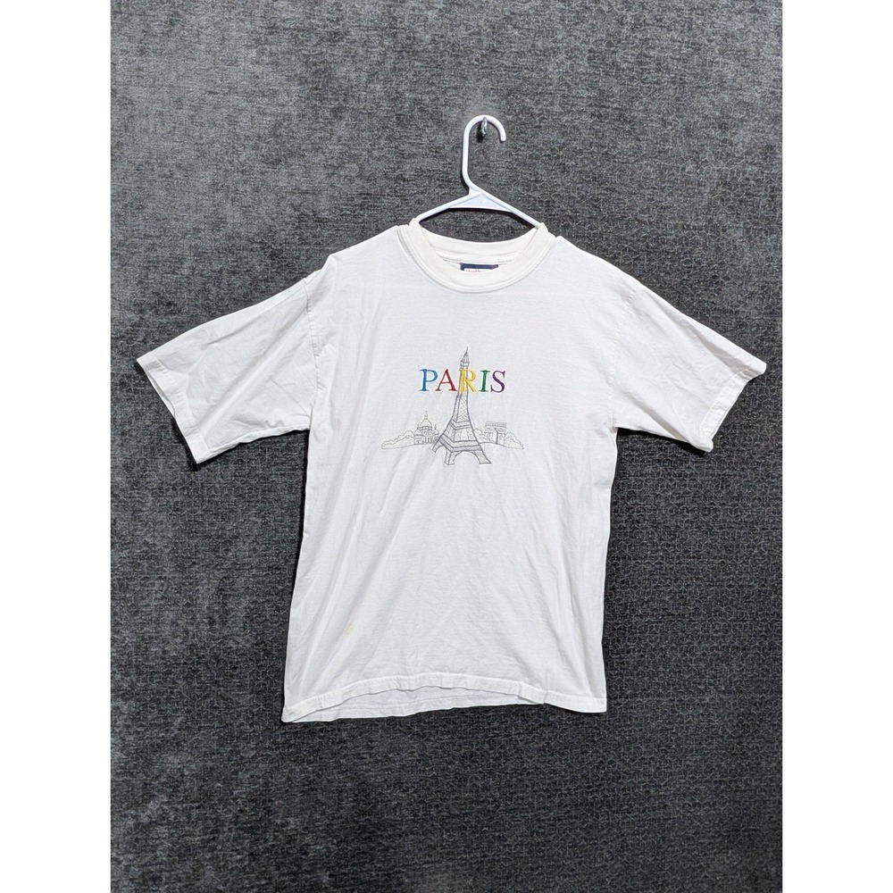 Hard Ware Sports Paris Eiffel Tower Embroidered White T-Shirt Mens Medium